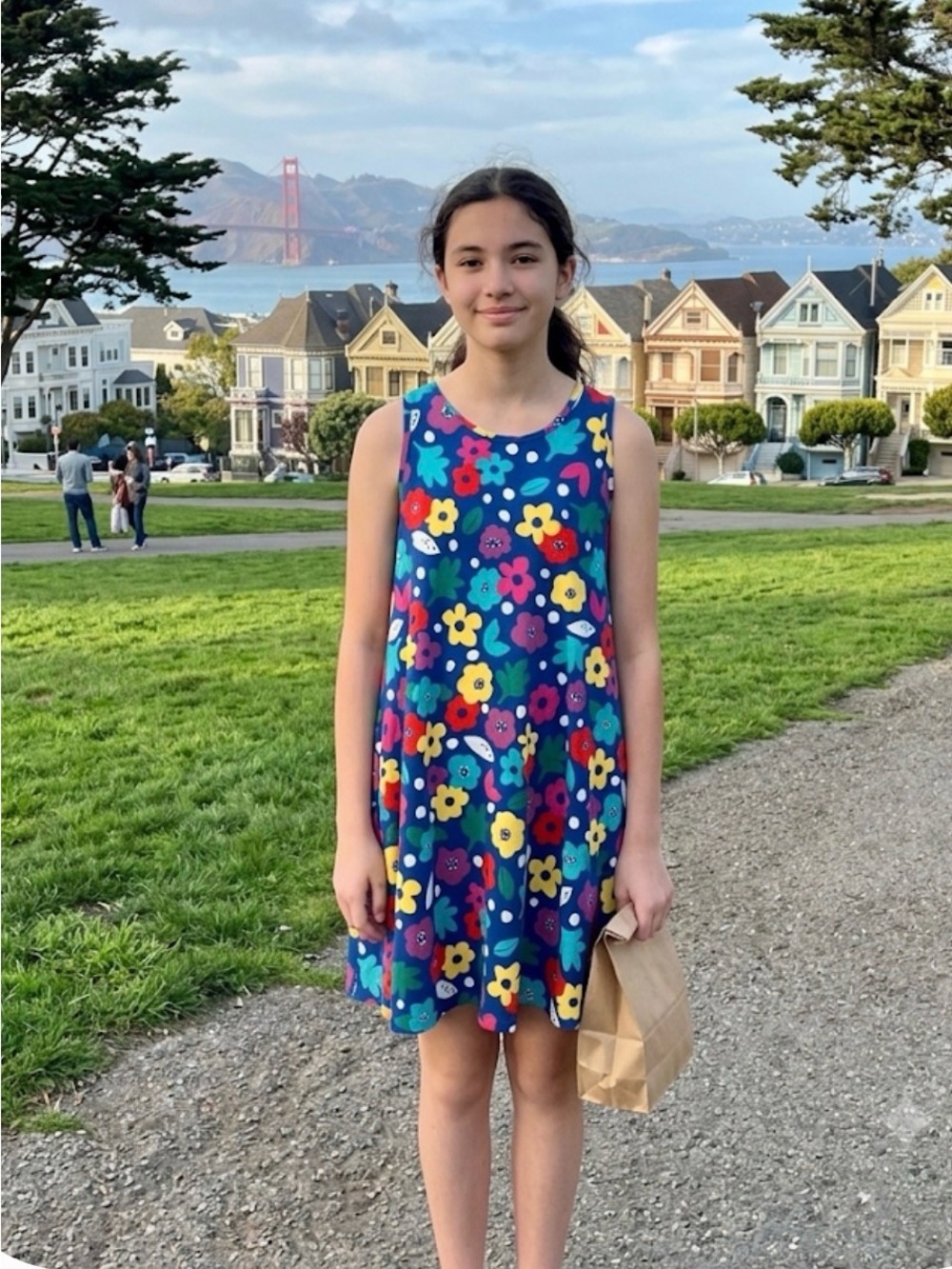 🐕‍🦺Hanna Andersson Swing Dress - Navy-Multi-Color Floral size 160/U.S 14-16 GUC
